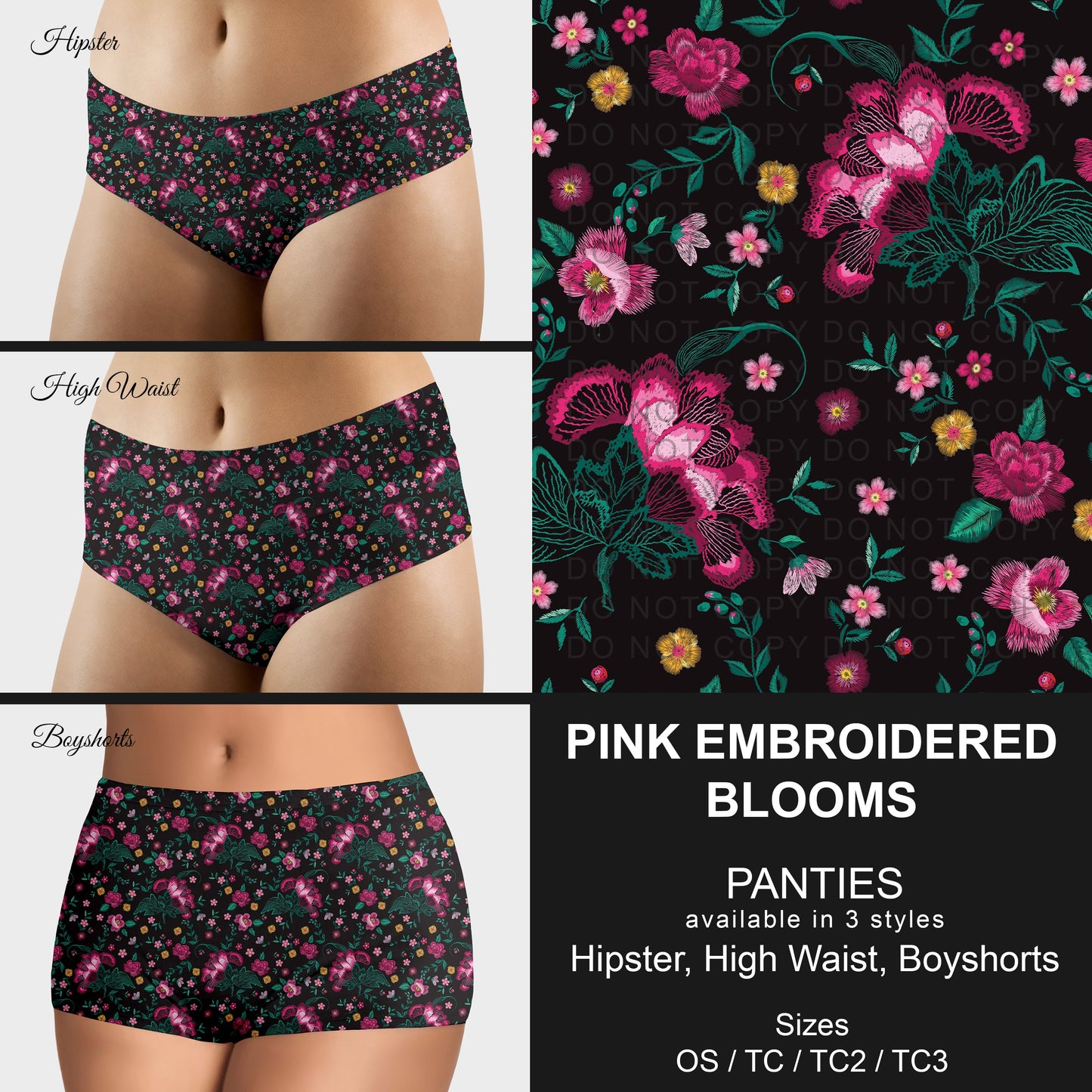 B306 - Preorder Pink Embroidered Blooms Panties (Closes 8/07. ETA mid October)