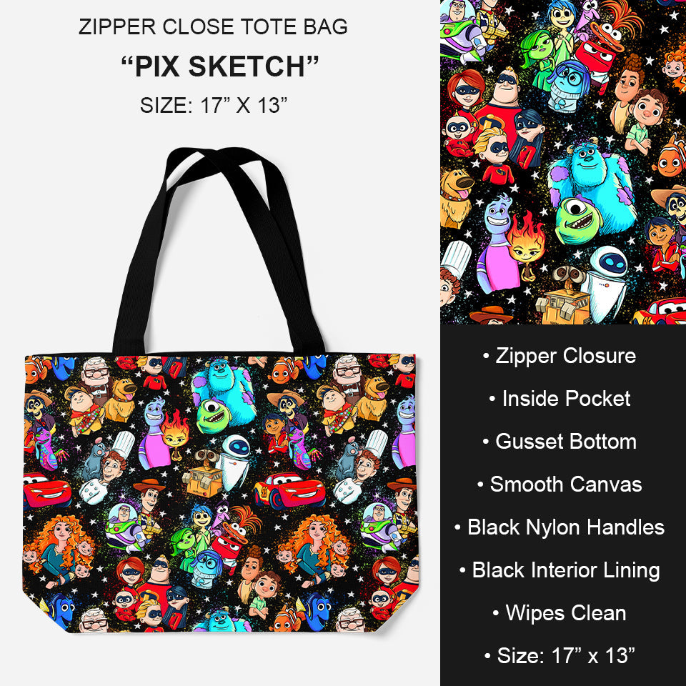 B195 - Preorder Pix Sketch Tote Bag (Closes 11/19. ETA: late Jan.)