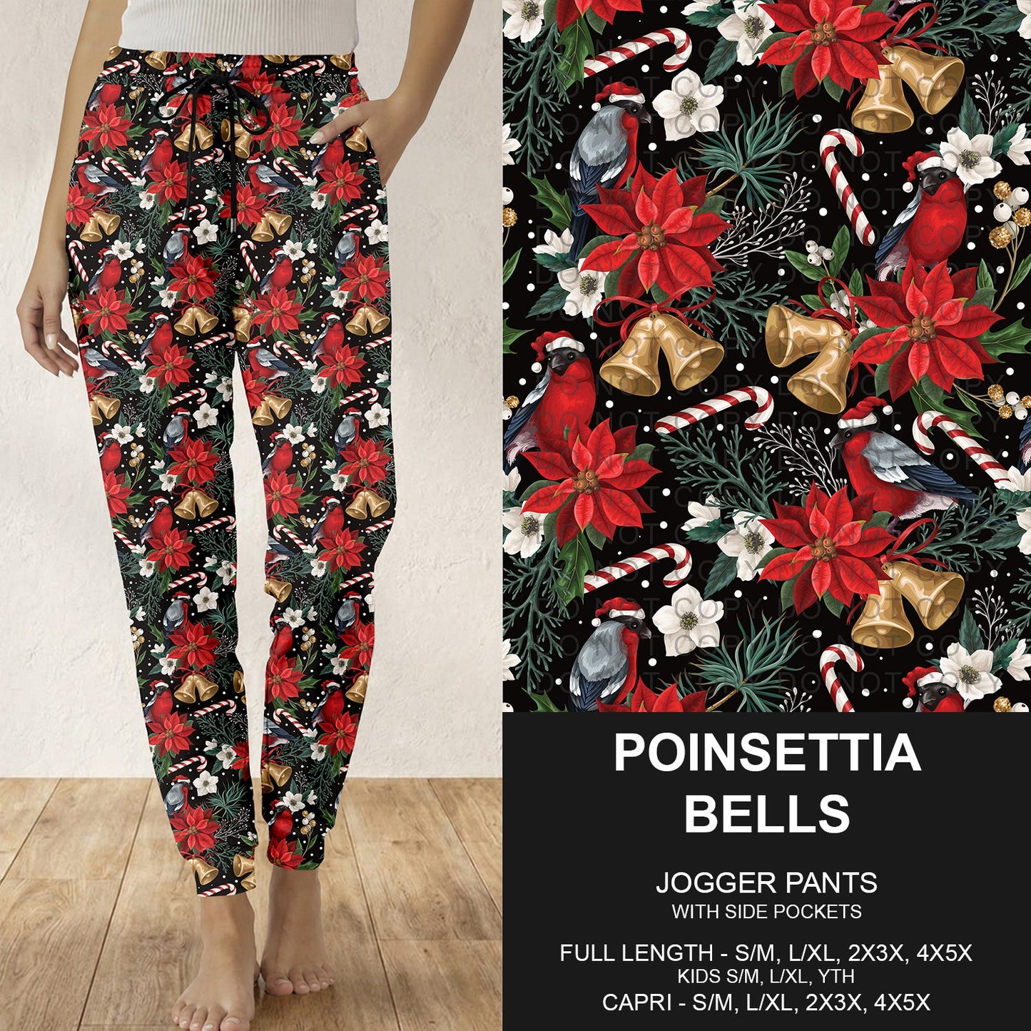 B312 - Preorder Poinsettia Bells Joggers (Closes 9/13. ETA: mid Nov.)