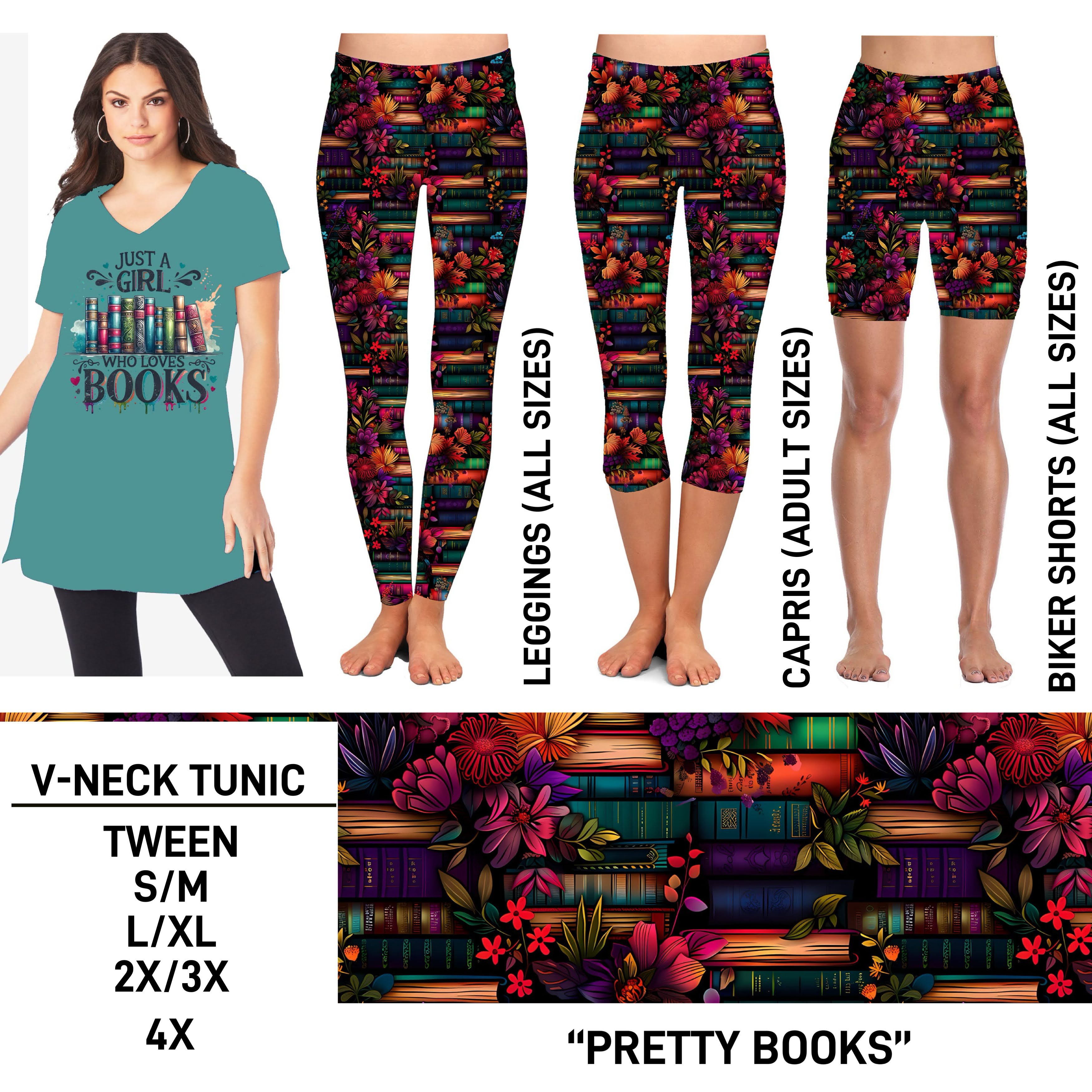 TS2N - Pretty Books Biker/Capris/Leggings with High Side Pockets - Preorder ETA: Mid-Feb