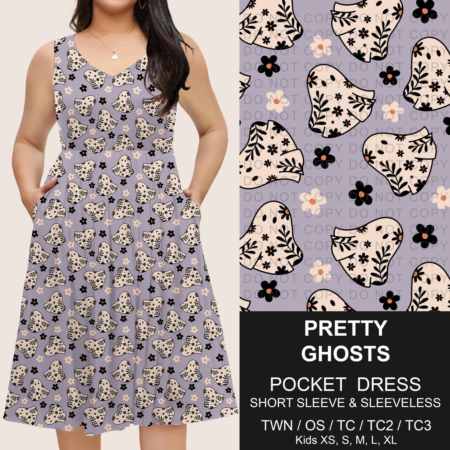 B302 - Preorder Pretty Ghosts Pocket Dress (Closes 7/24. ETA: early Oct)