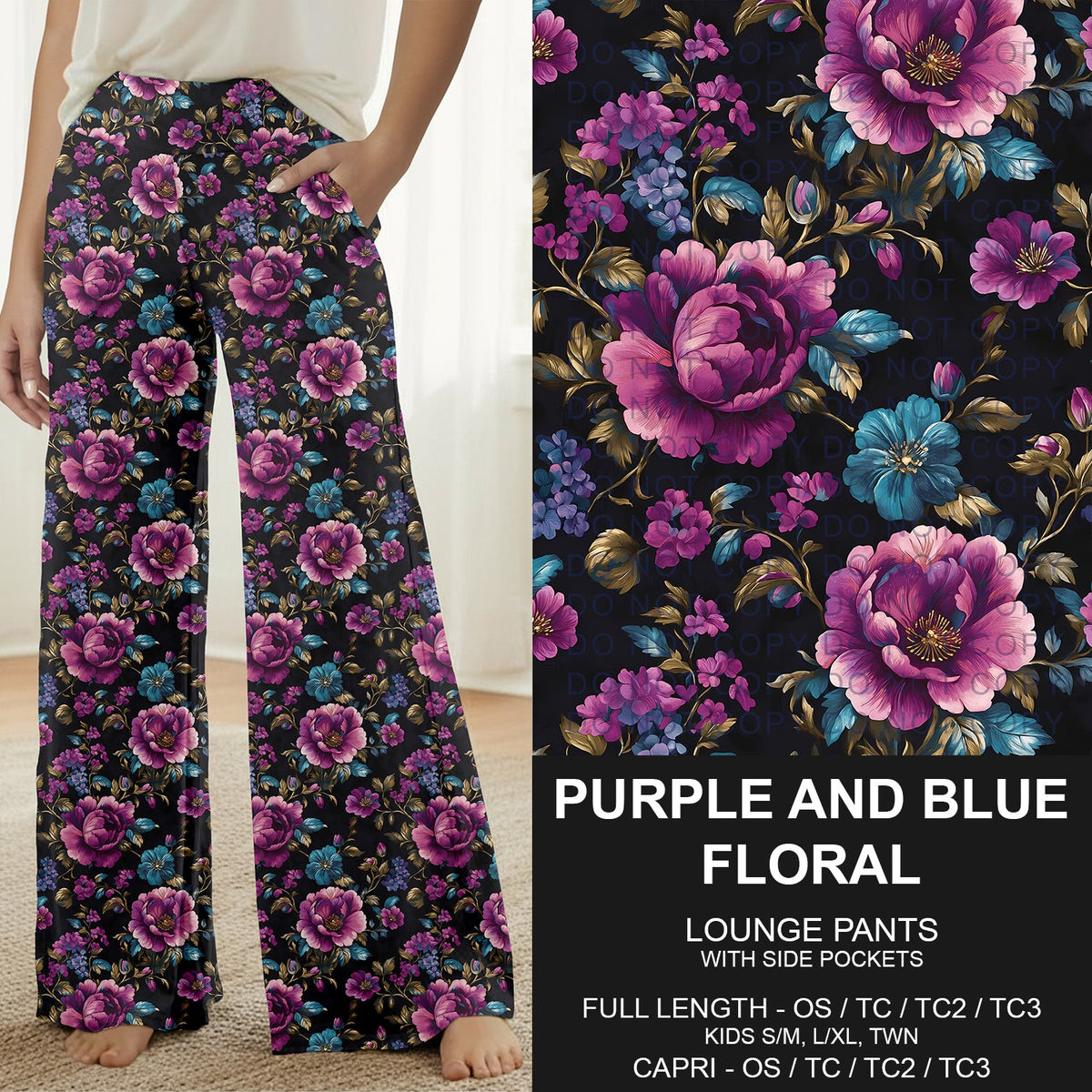 B314 - Preorder Purple and Blue Floral Lounge Pants (Closes 9/27. ETA: late Nov.)