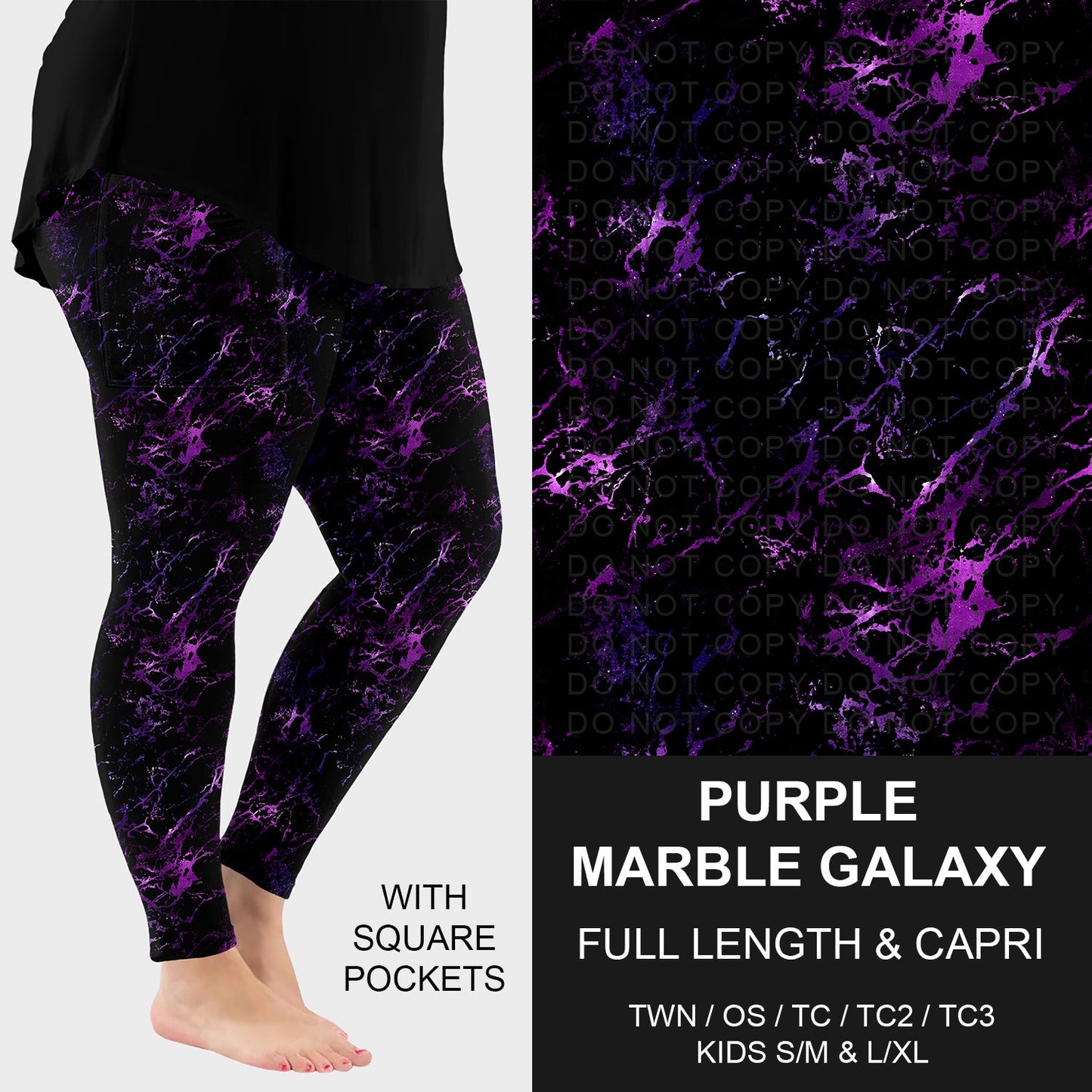 B291 - Preorder Purple Marble Galaxy Leggings w/ Pockets (Closes 5/17. ETA: late July)
