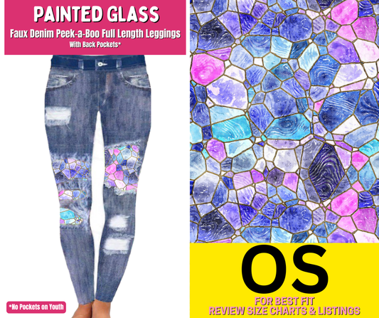 Painted Glass Faux Denim Full Length Peekaboo Leggings