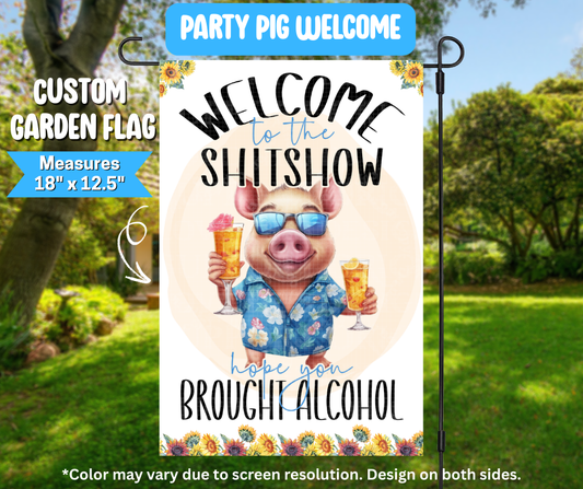 Party Pig Welcome Garden Flag