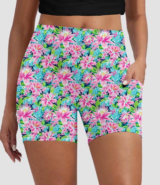 RTS - Pastel Lilies Biker Shorts w/ Pockets