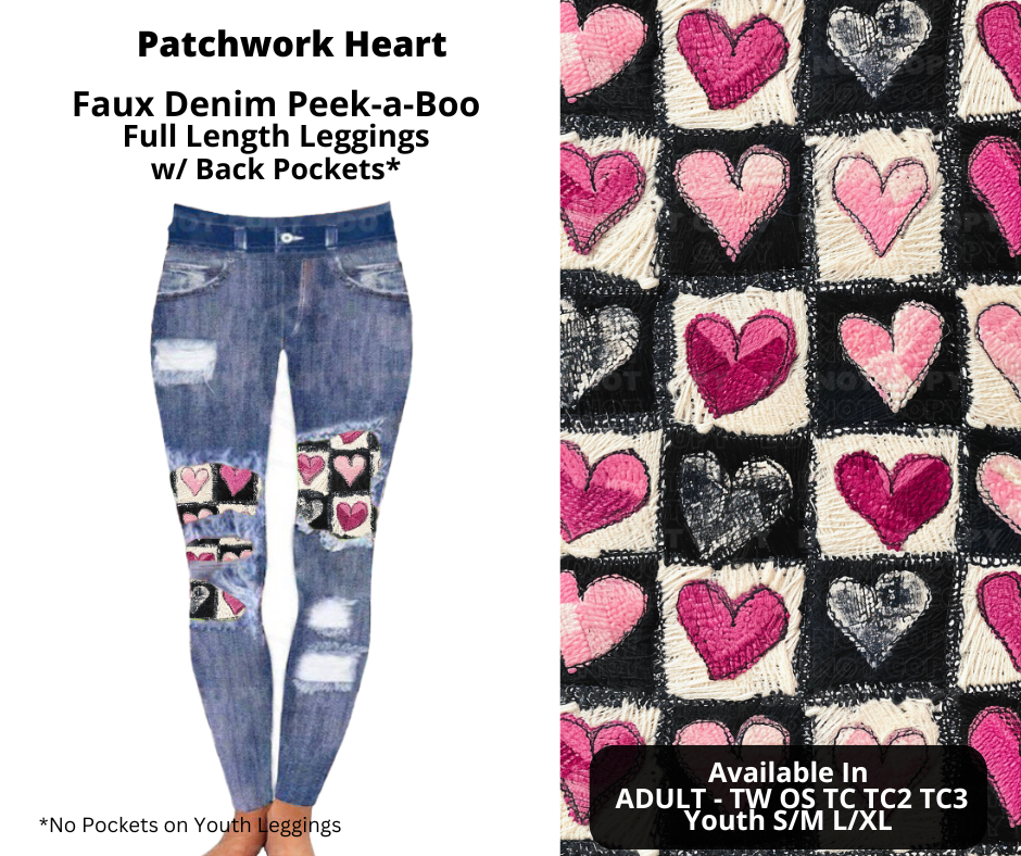 Preorder! Closes 11/20. ETA Jan. Patchwork Heart Faux Denim Peekaboo Full Length