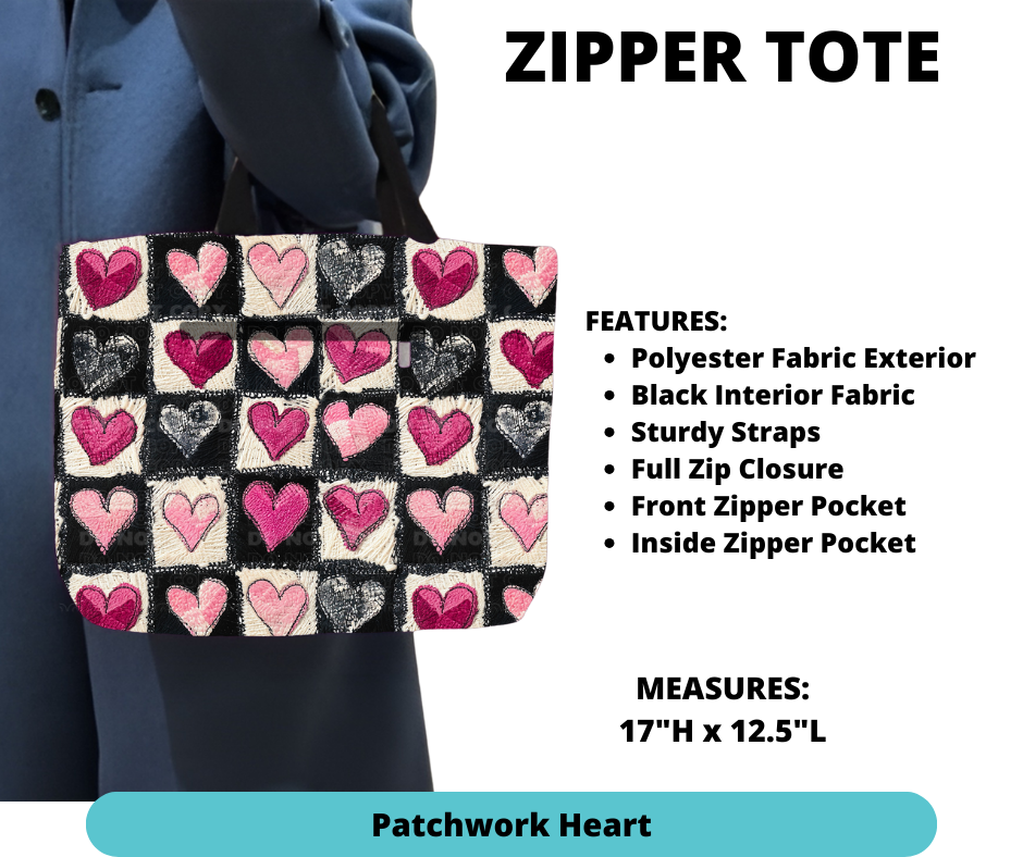 Preorder! Closes 12/4. ETA Feb. Patchwork Heart Zipper Tote