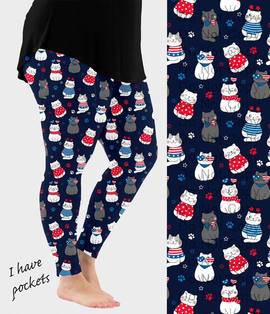 RTS - Patriotic Cats Leggings w/ Pockets