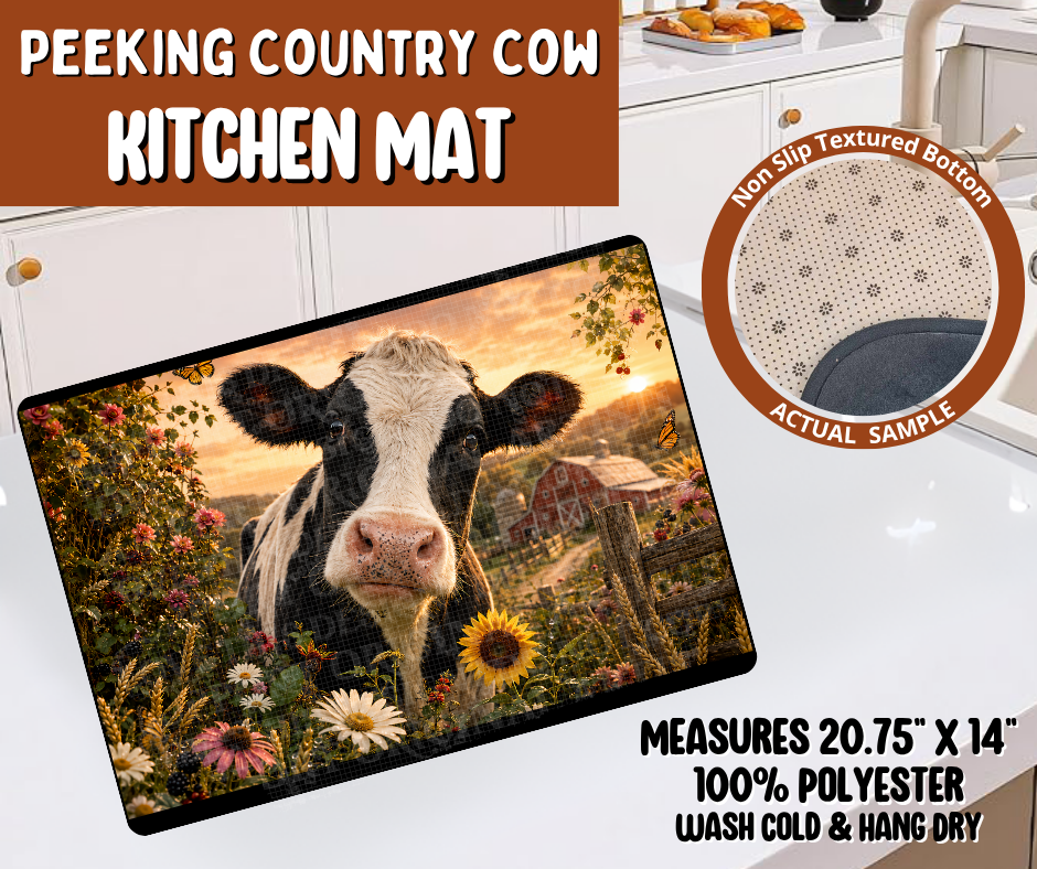 Preorder! Closes 10/19. ETA Jan. Peeking Country Cow Kitchen Mat