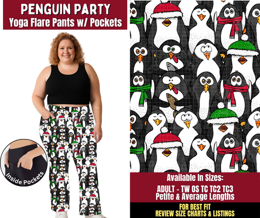 Preorder! Closes 8/24. ETA Nov. Penguin Party Yoga Flare Pants