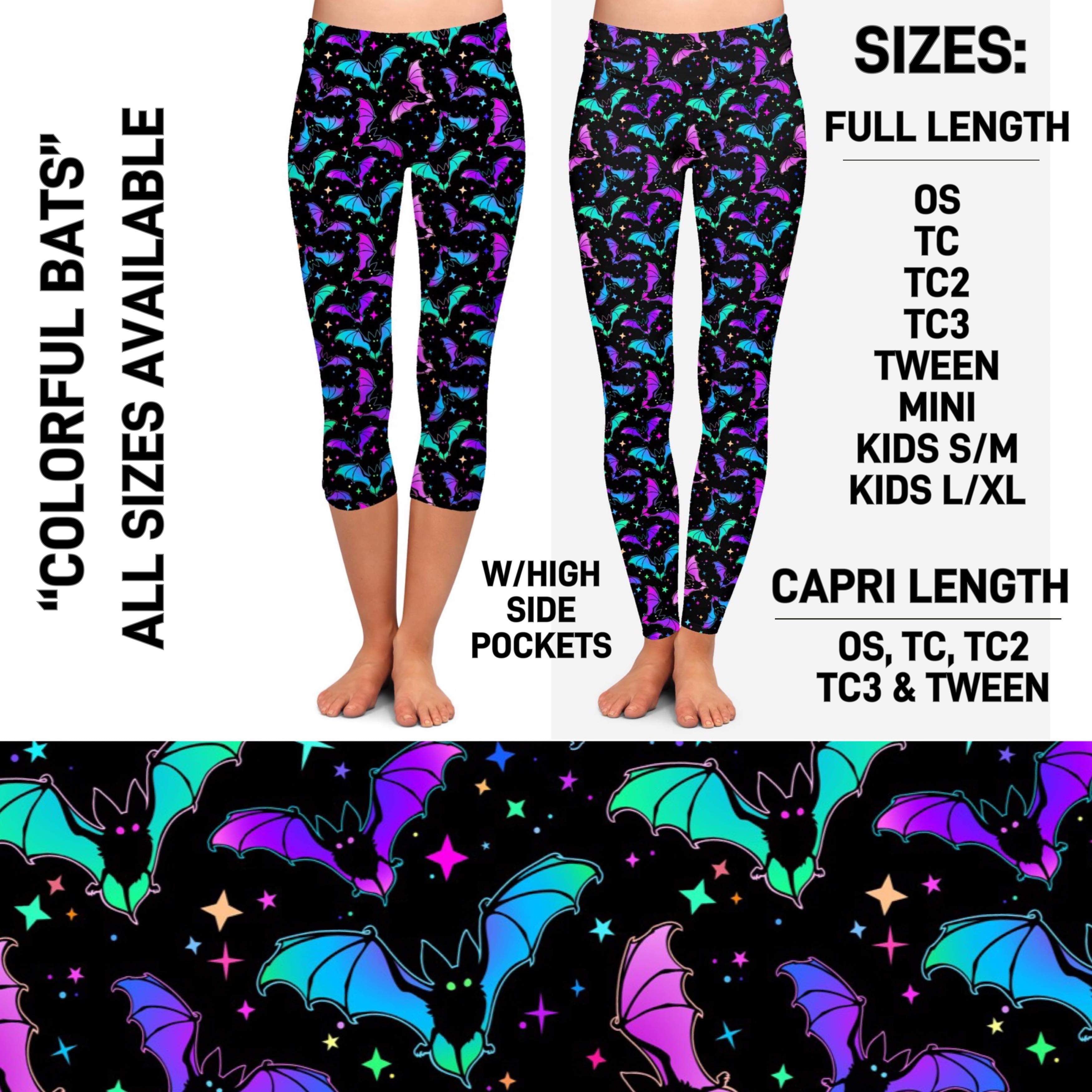 RTS - Colorful Bats Leggings with High Side Pockets