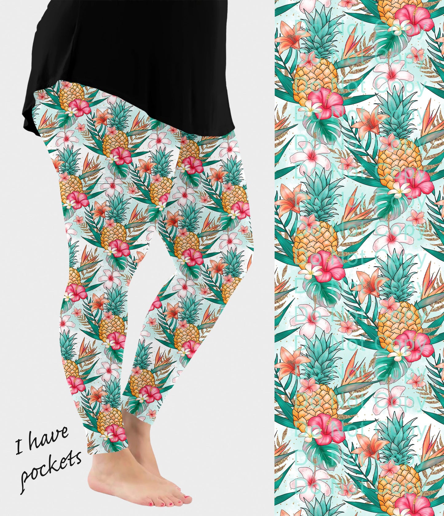 RTS - Pineapple Hibiscus Leggings w/ Pockets