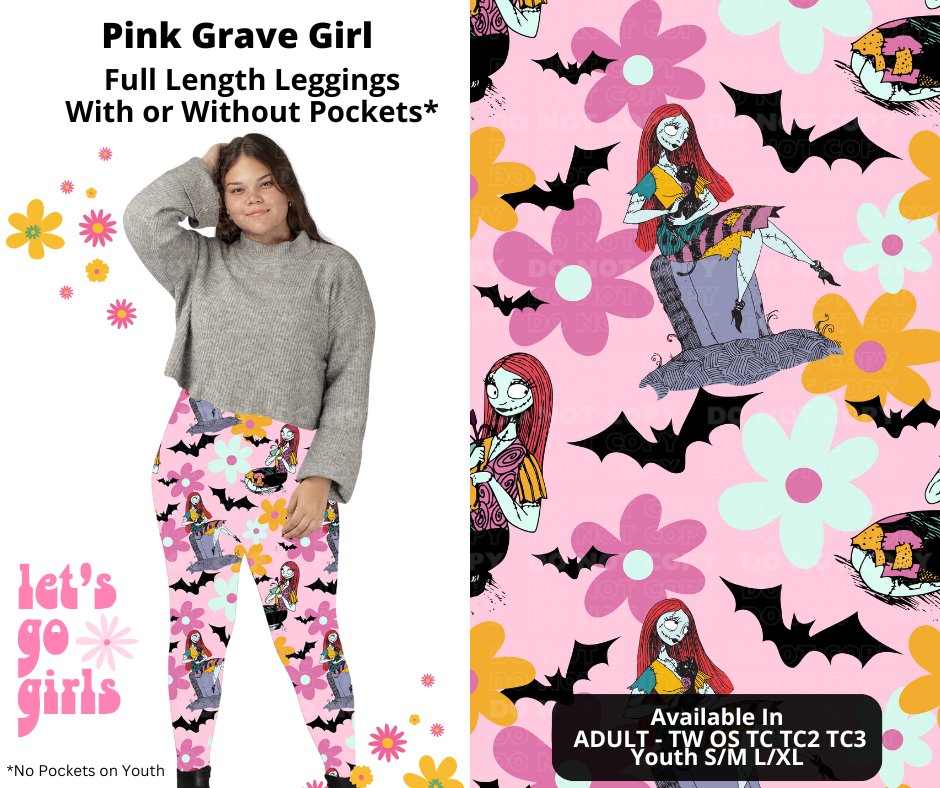 Preorder! Closes 12/16. ETA Feb. Pink Grave Girl Full Length Leggings w/wo Pockets