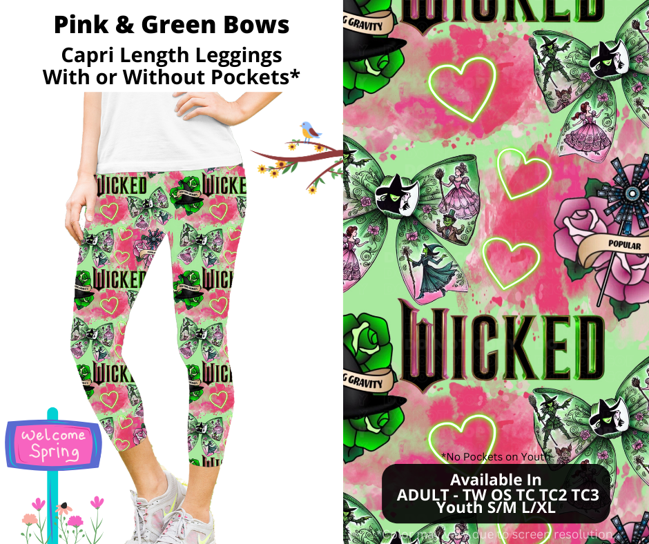 Preorder! Closes 1/20. ETA April. Pink & Green Bows Capri Leggings w/wo Pockets