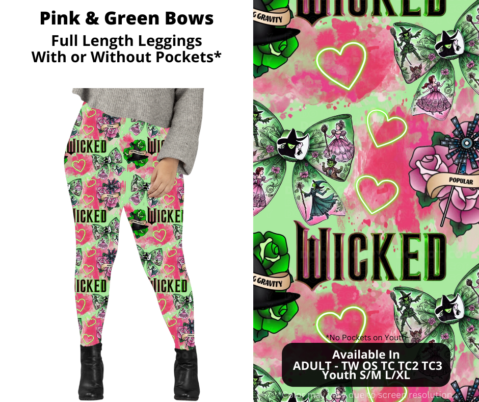 Preorder! Closes 1/20. ETA April. Pink & Green Bows Full Length Leggings w/wo Pockets