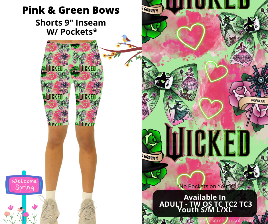 Preorder! Closes 1/20. ETA April. Pink & Green Bows 9" Inseam Shorts w/wo Pockets