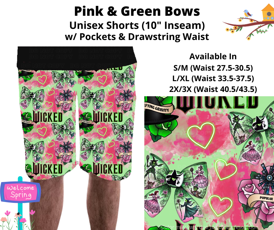 Preorder! Closes 1/20. ETA April. Pink & Green Bows Unisex Shorts