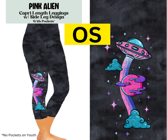 Pink Alien Capri Leggings w/ Side Leg Designs