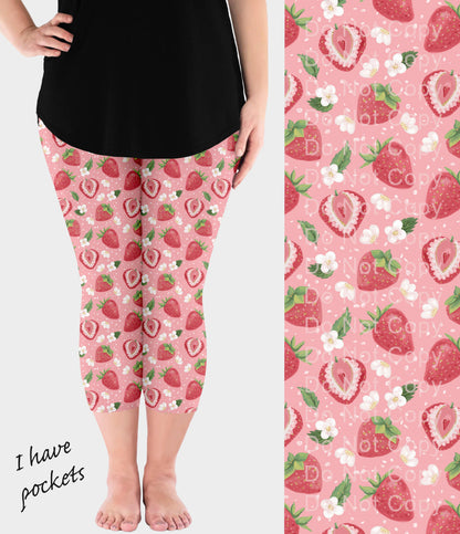 RTS - Pink Strawberry Capri Leggings w/ Pockets
