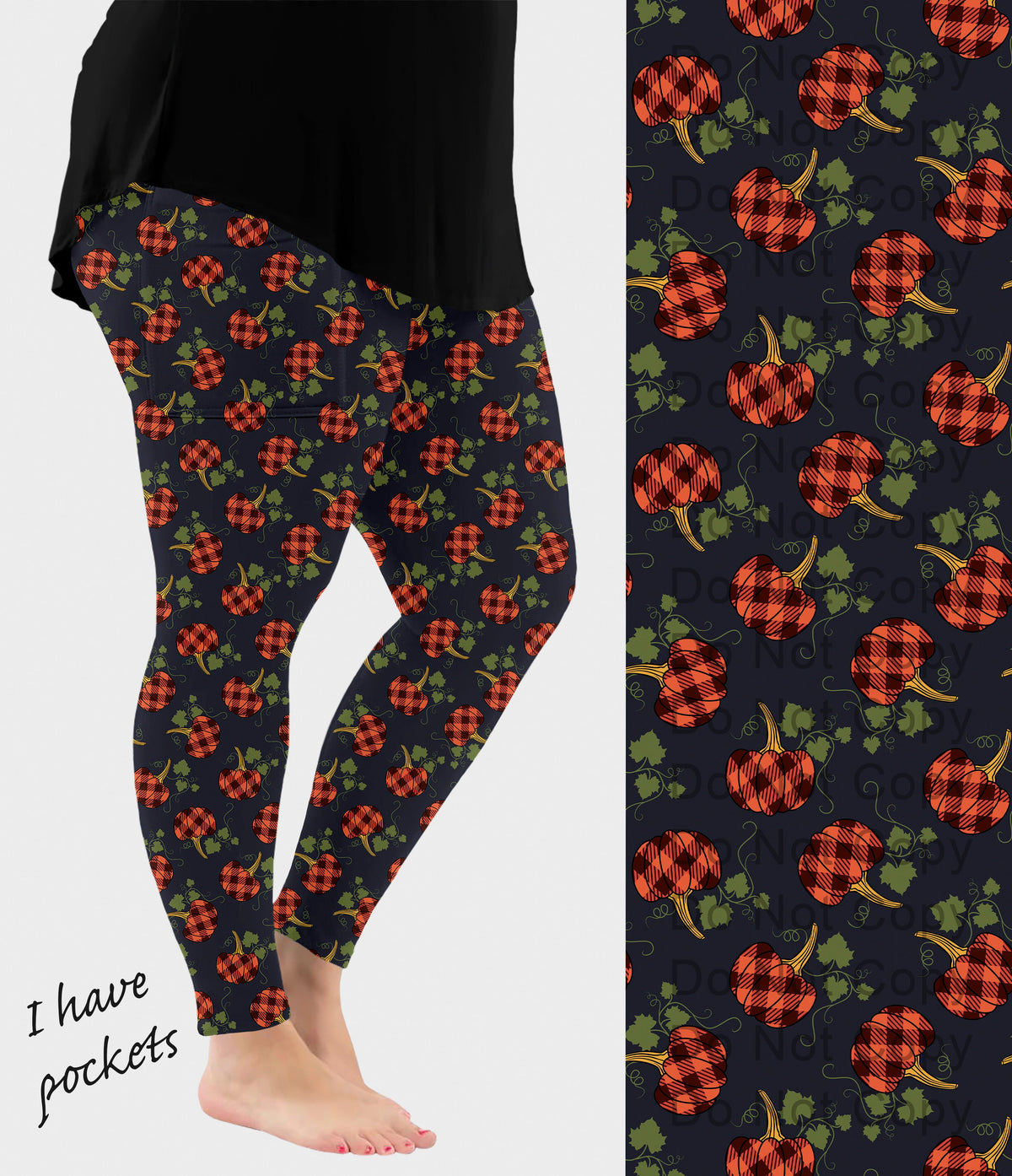 RTS - Plaid Pumpkins Leggings with Pockets