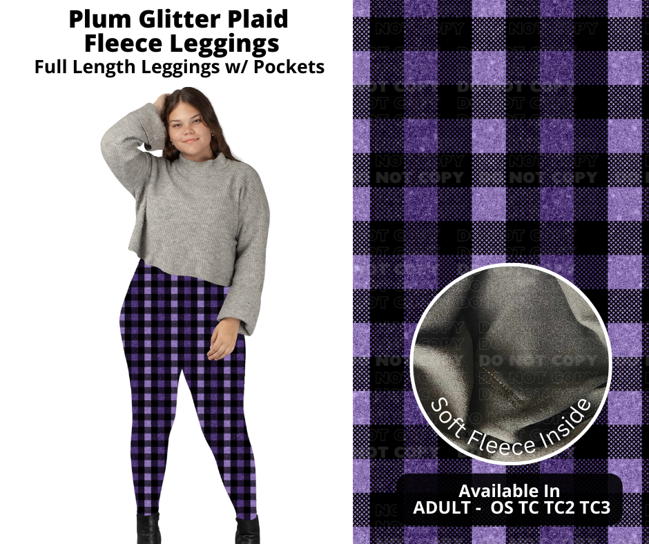 Plum Glitter Plaid Fleece Leggings