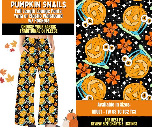 Preorder! Closes 7/16. ETA Oct. Pumpkin Snails Lounge Pants Choose Fleece or Traditional