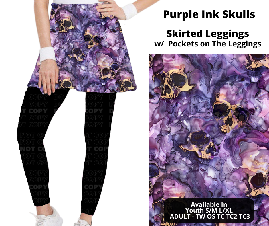 Preorder! Closes 11/25. ETA Jan. Purple Ink Skulls Skirted Full Length Leggings w/ Pockets