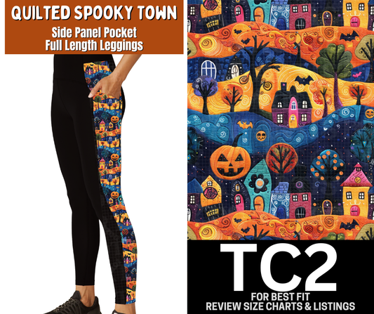 Quilted Spooky Town Side Panel Pocket Full Length Leggings