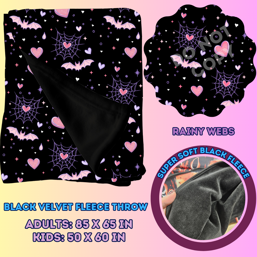 RAINY WEBS - SOFT BLACK FLEECE THROWS 7 - PREORDER CLOSING 1/13