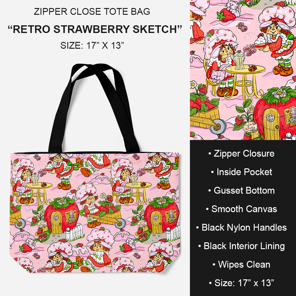 B195 - Preorder Retro Strawberry Sketch Tote Bag (Closes 11/19. ETA: late Jan.)