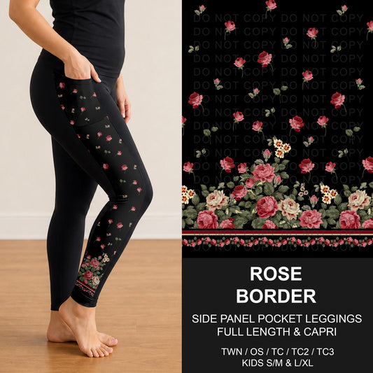 B316 - Preorder Rose Border Side Panel Pocket Leggings (Closes 10/11. ETA: mid Dec.)