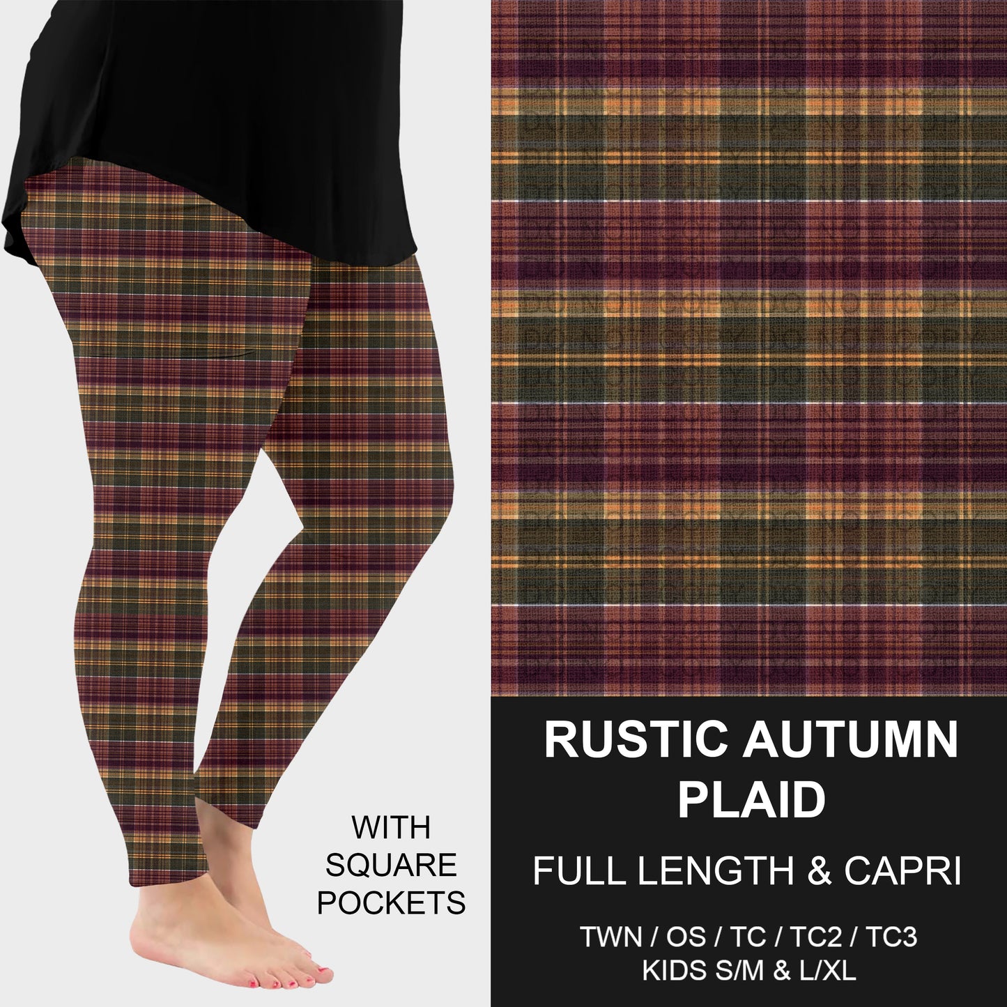 B308 - Preorder Rustic Autumn Plaid Leggings w/ Pockets (Closes 8/16. ETA: late Oct.)