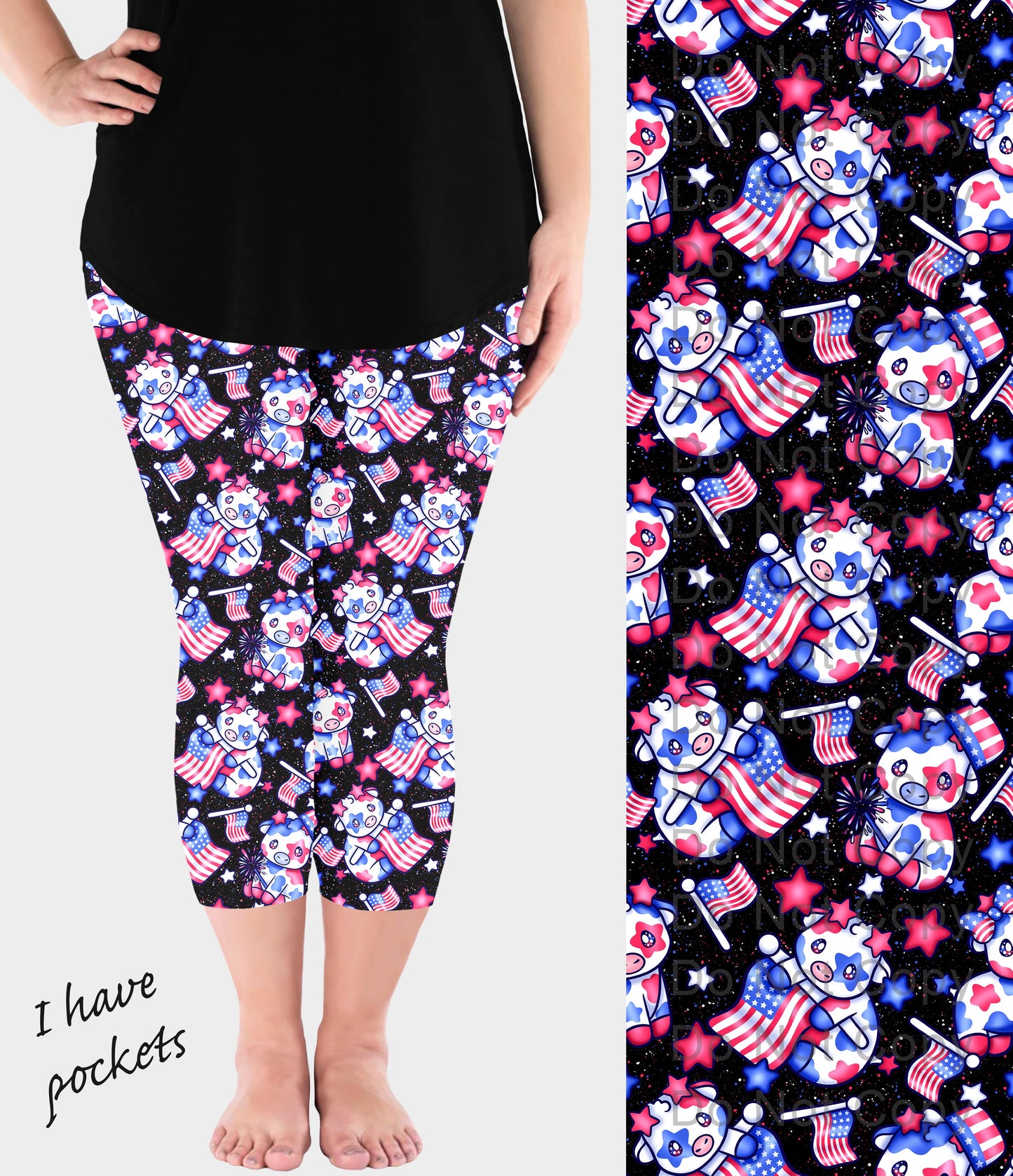 RTS - RWB Cows Capri Leggings w/ Pockets