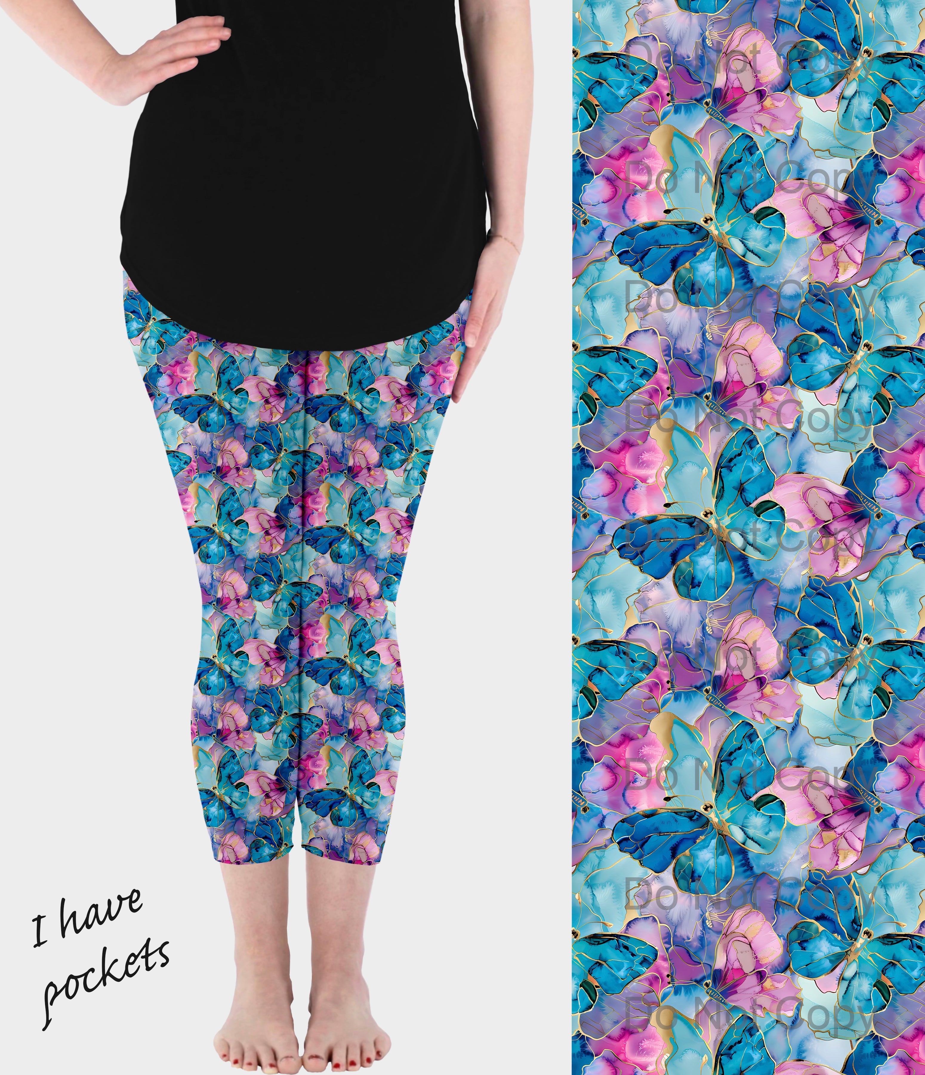 RTS - Radiant Butterflies Capri Leggings w/ Pockets