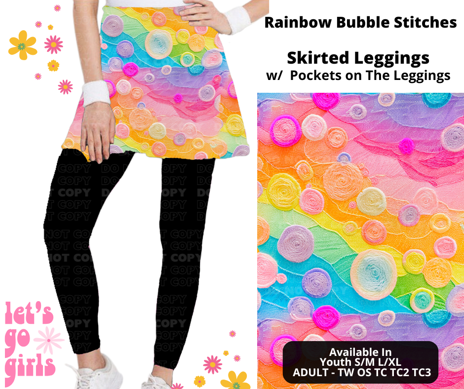 Preorder! Closes 12/16. ETA Feb. Rainbow Bubble Stitches Skirted Full Length Leggings w/ Pockets