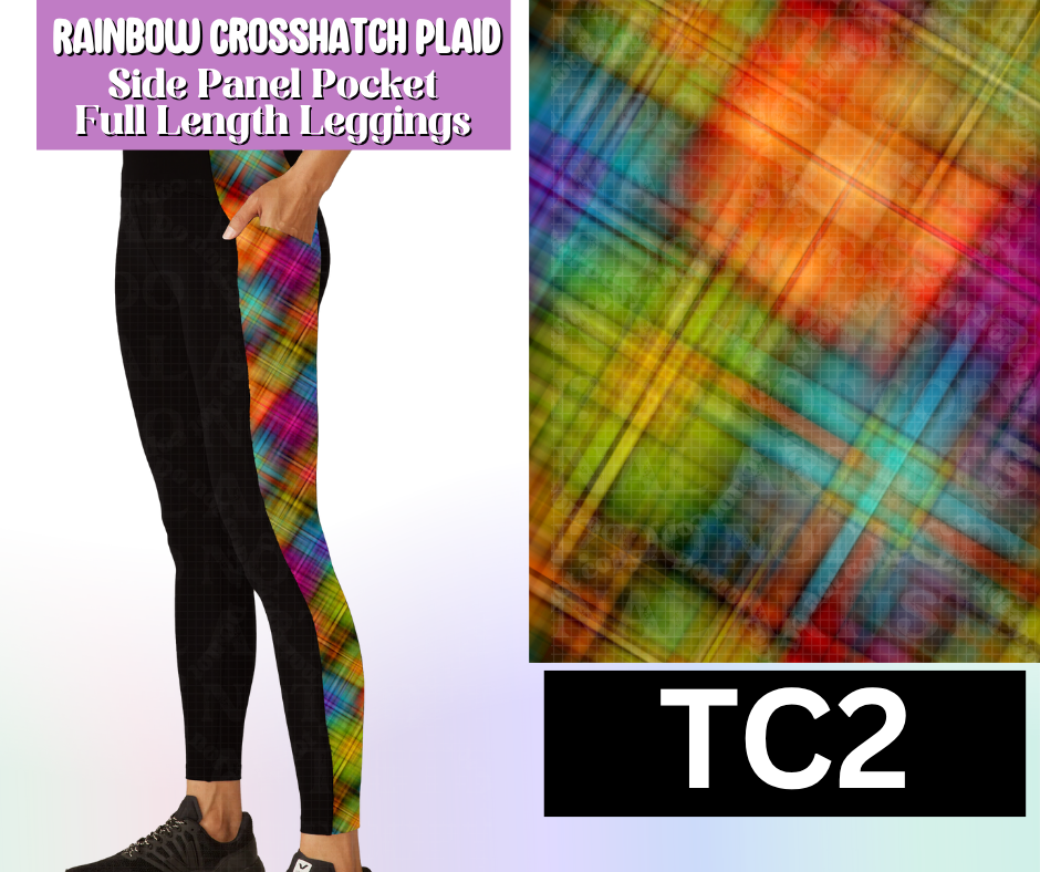 Rainbow Crosshatch Plaid Side Panel Pocket Full Length Leggings