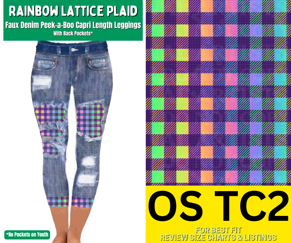 Rainbow Lattice Plaid Capri Faux Denim Peekaboo