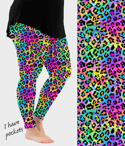 RTS - Rainbow Leopard Leggings w/ Pockets