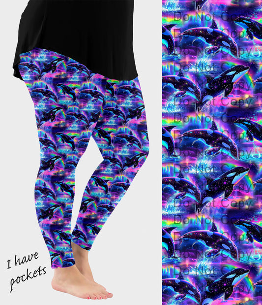 RTS - Rainbow Orcas Leggings with Pockets