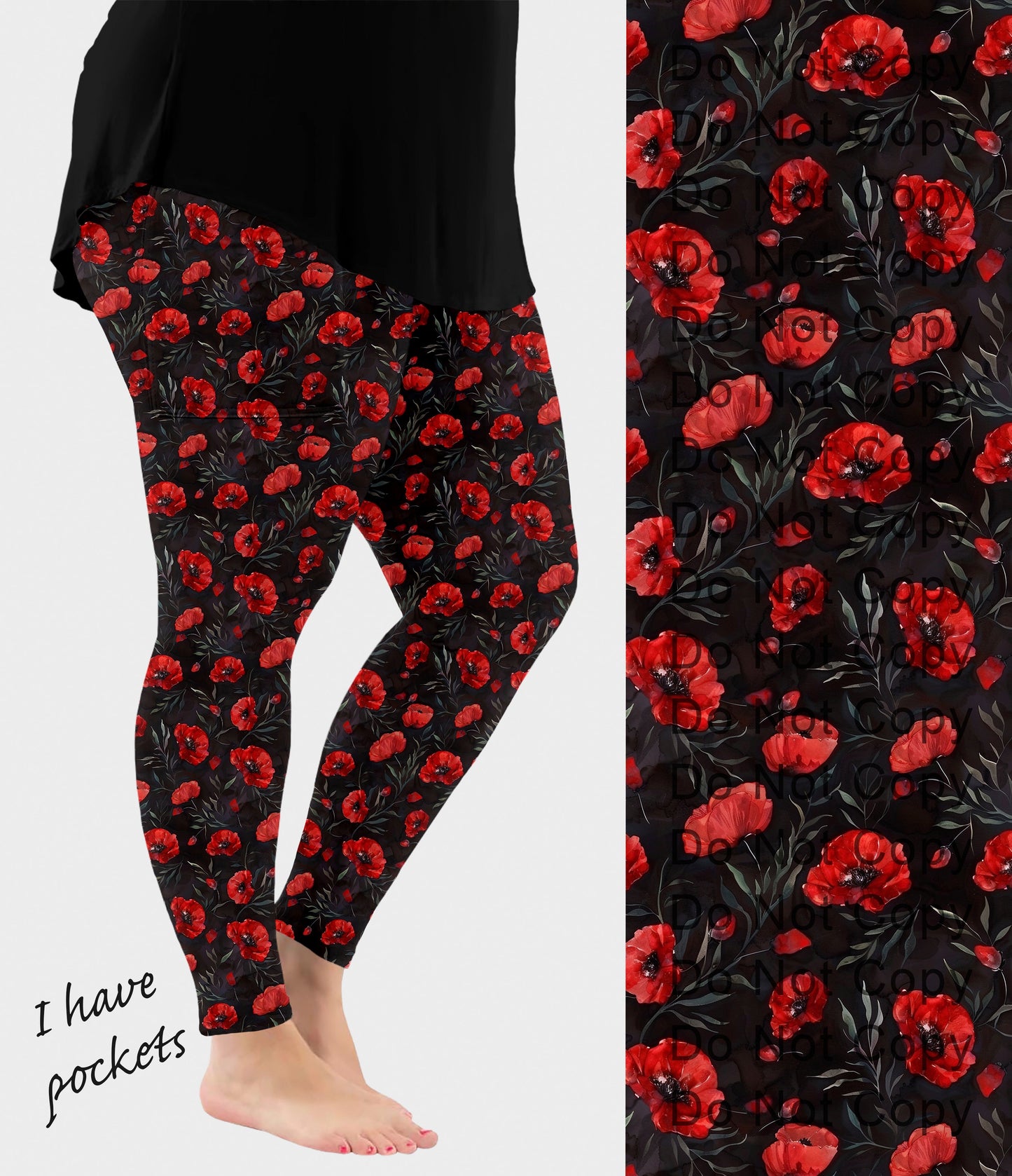 RTS - Red Poppy Leggings w/ Pockets