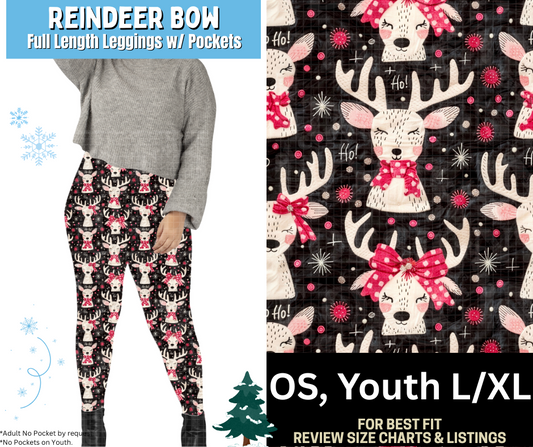 Reindeer Bow Leggings Choose Fleece or Traditional