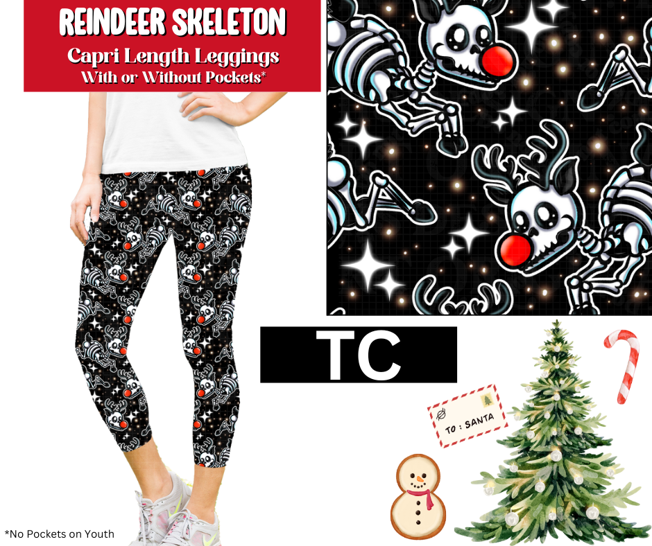 Reindeer Skeleton Capri Length Leggings w/ Pockets
