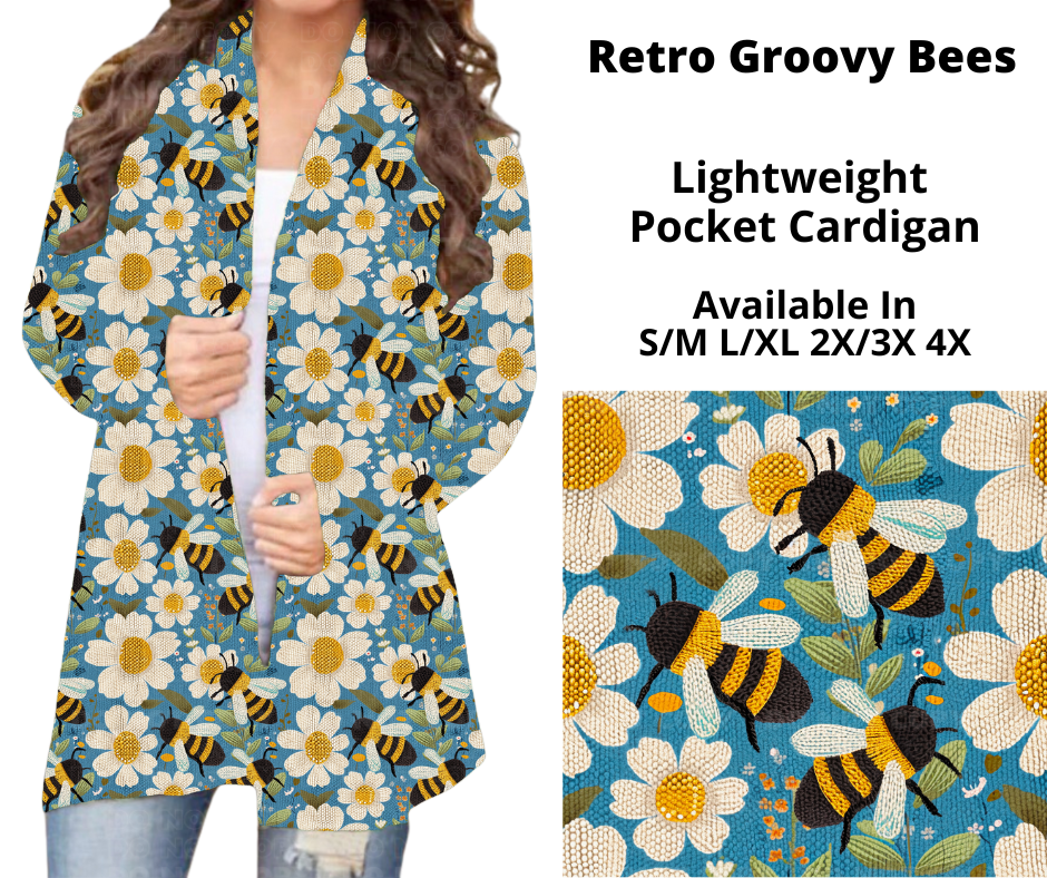 Preorder! Closes 11/20. ETA Jan. Retro Groovy Bees Pocket Cardigan