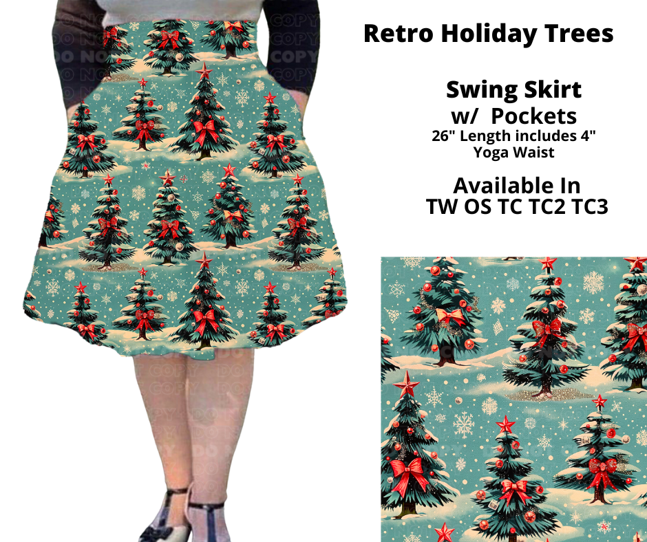 Retro Holiday Trees Swing Skirt