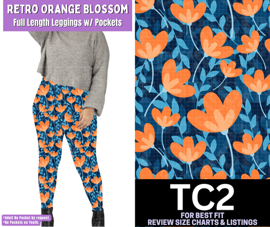 Retro Orange Blossom Full Length Leggings w/ Pockets