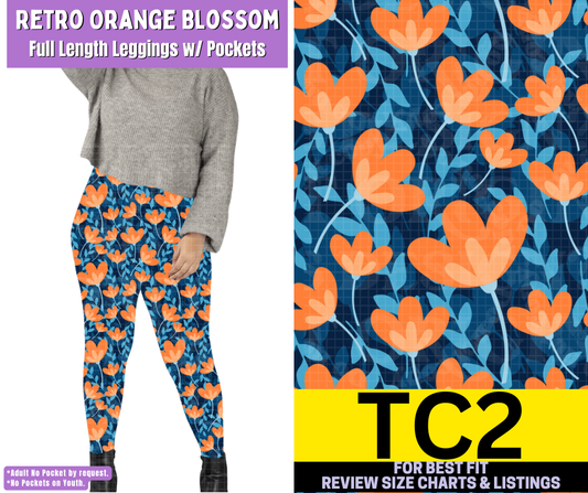 Retro Orange Blossom Full Length Leggings w/ Pockets