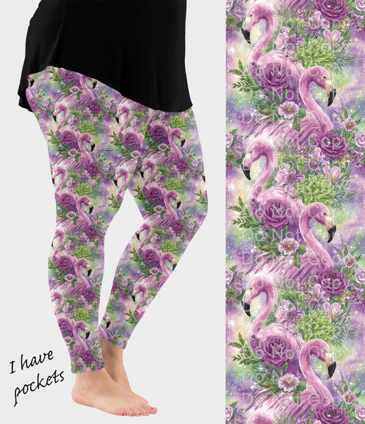 RTS - Rose Flamingo Leggings with Pockets