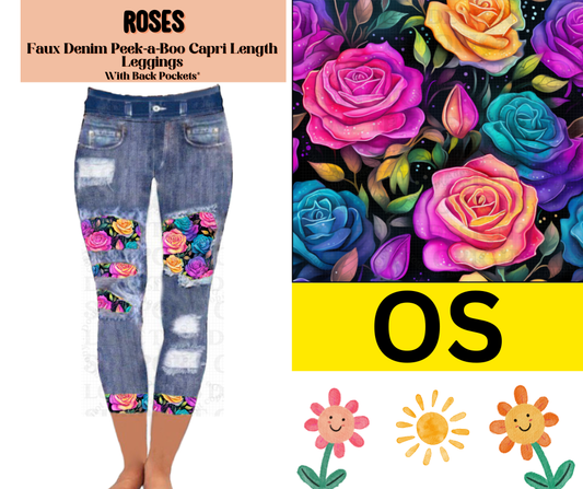 Roses Capri Faux Denim Peekaboo