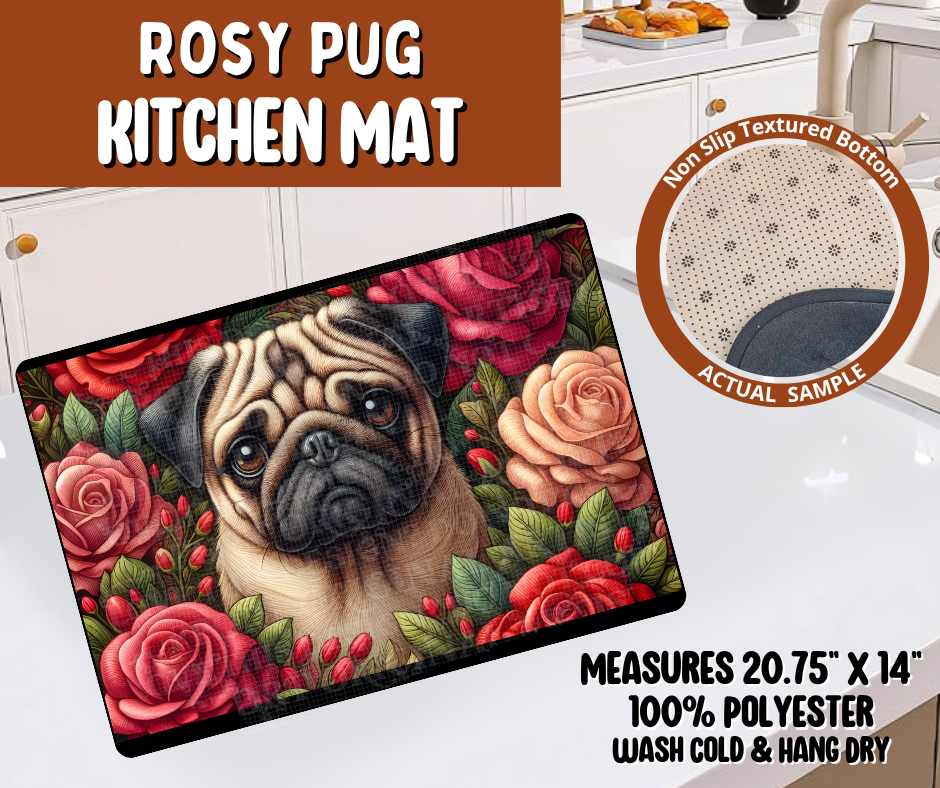 Preorder! Closes 10/19. ETA Jan. Rosy Pug Kitchen Mat